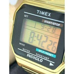 Timex Men's Watch T78677 Quartz Digital Gold Tone Stainless Steel Expansion Band